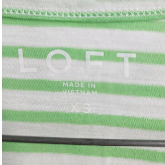 Loft Green and White Striped Short Sleeve Top Womens Size Extra Small XS - Picture 3 of 4